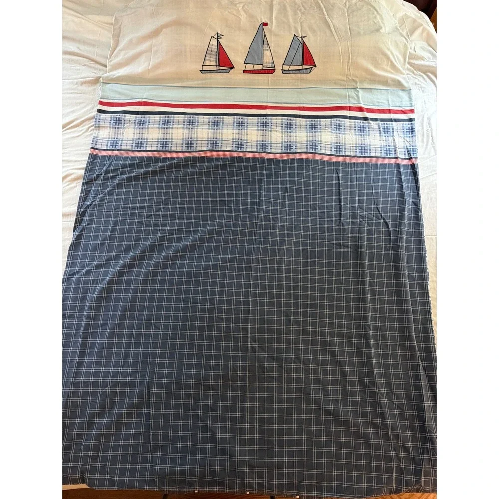 Dunelm Mill Nautical Sailboat Plaid Single Duvet Cover Blue Reversible Bedding